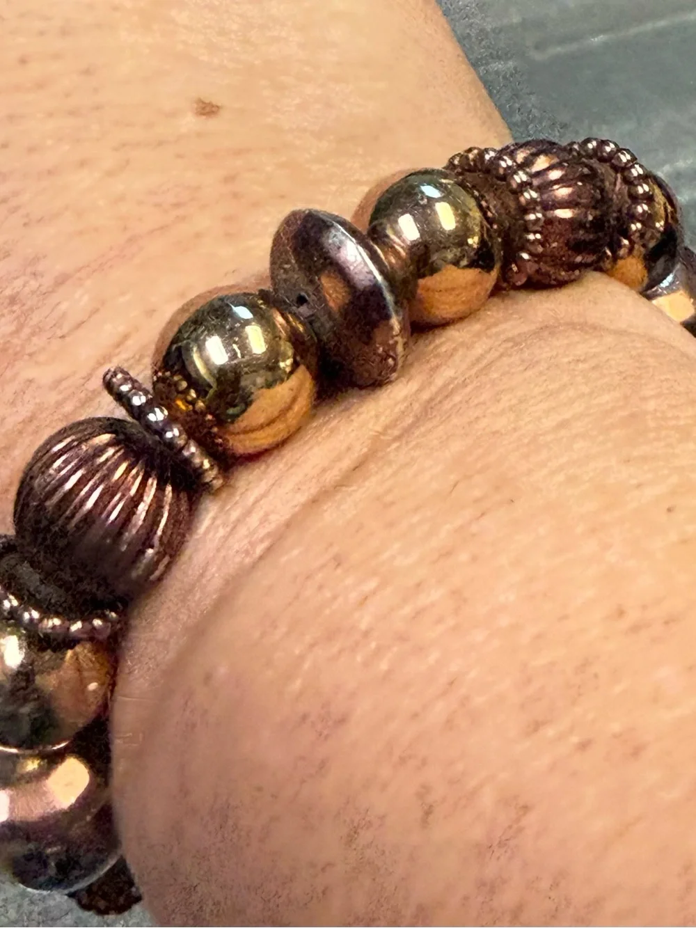 Gold and Bronze Beaded Costume Stretch Bracelet